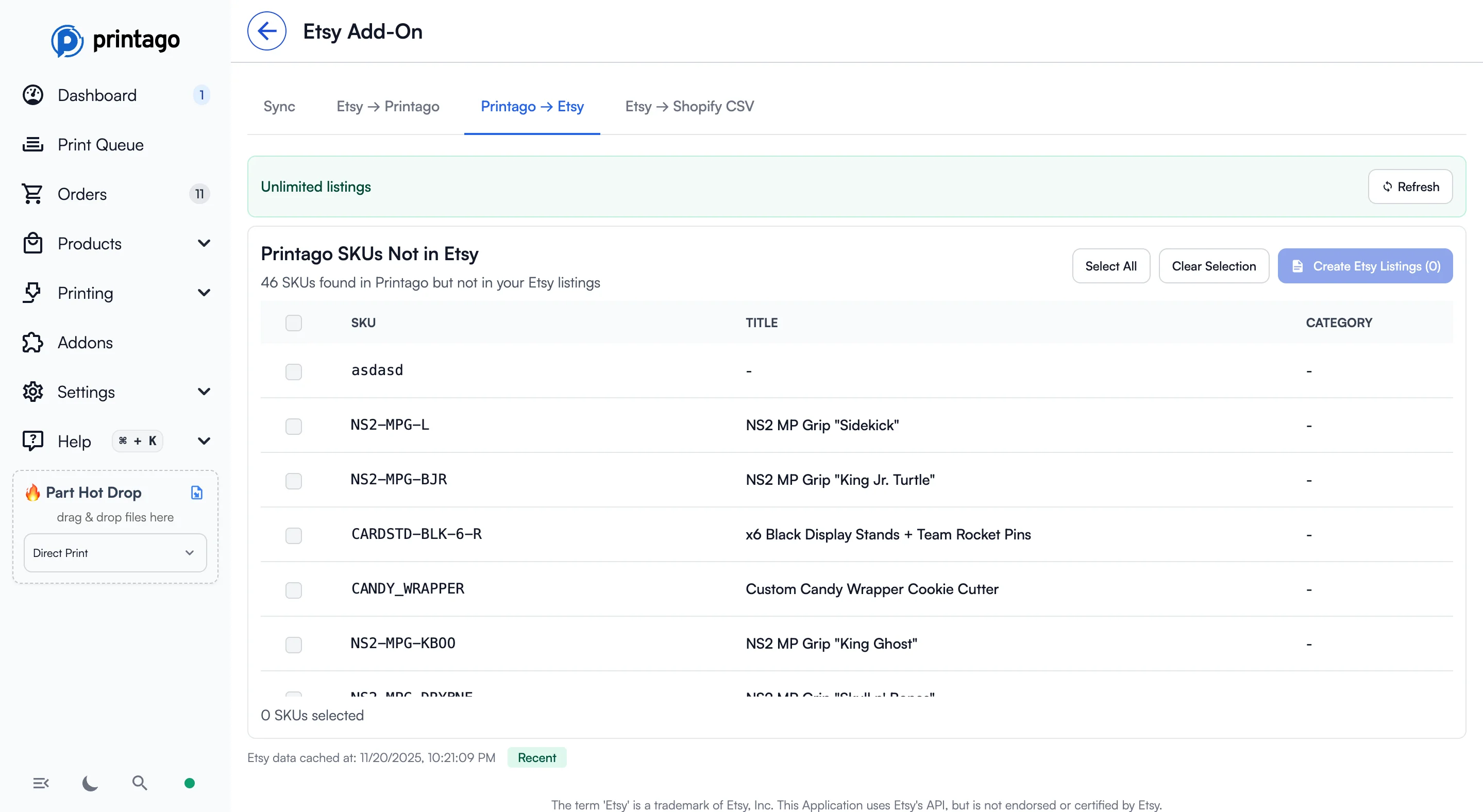 Create Etsy listings from Printago SKUs