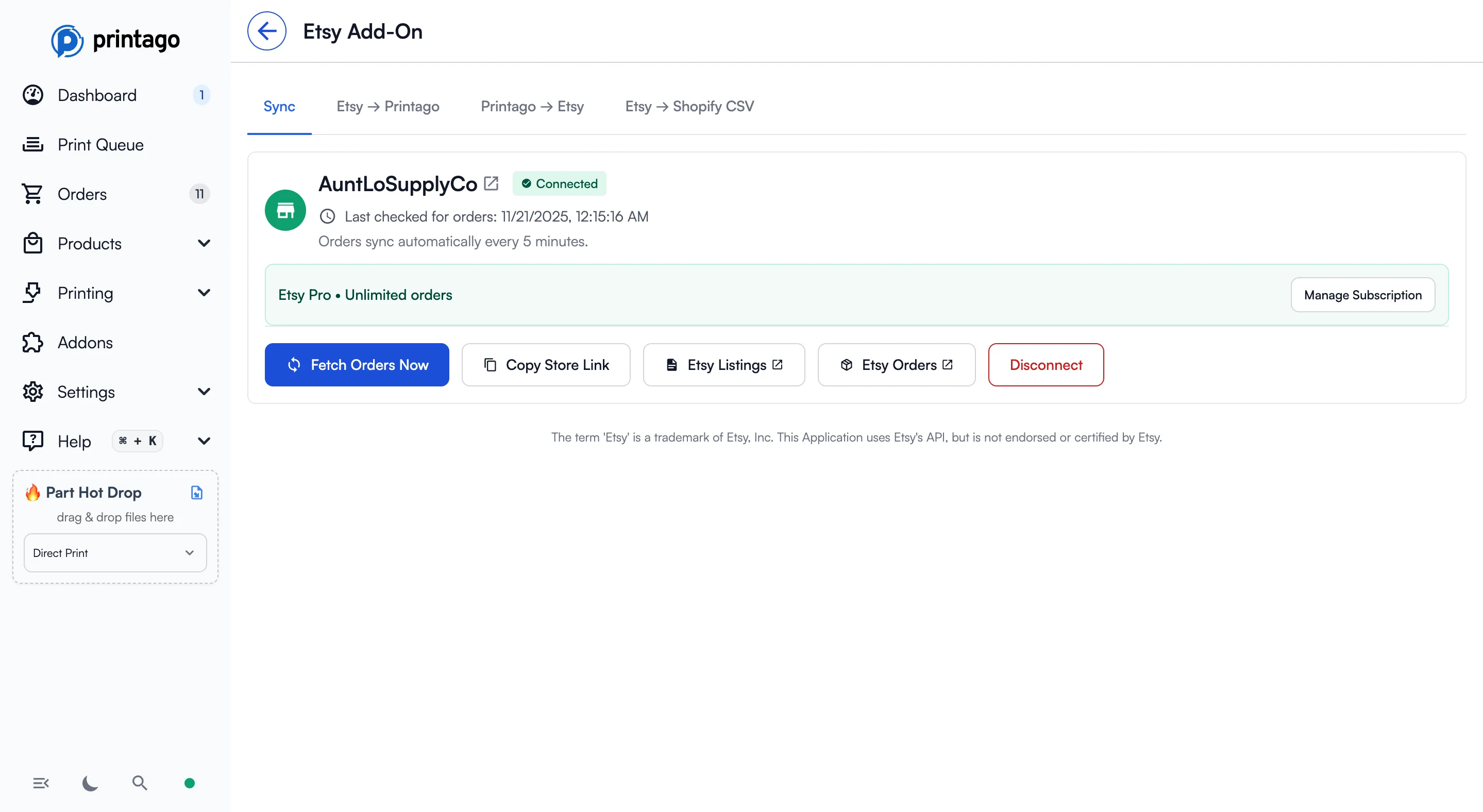 Etsy order sync dashboard