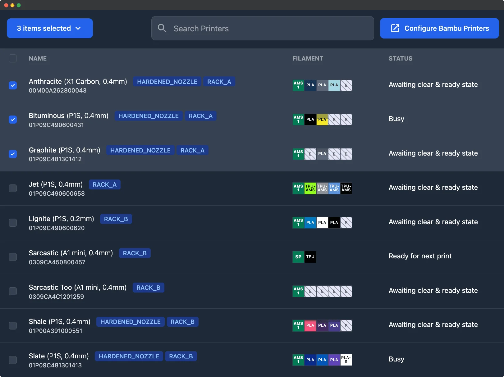 Printago managing a fleet of printers across models and brands